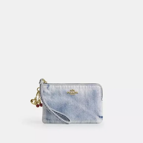 Coach Corner Zip Wristlet In Loved Denim With Charms - Picture 2 of 8